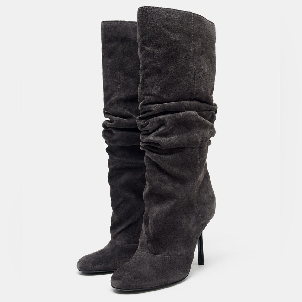 ZARA GATHERED LEATHER BOOTS - Picture 1 of 10